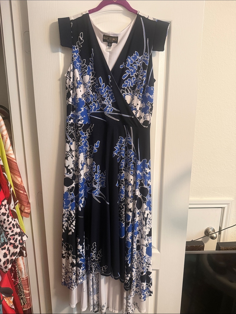 Marc Bouwer Black, Blue and White Floral Midi Dress
